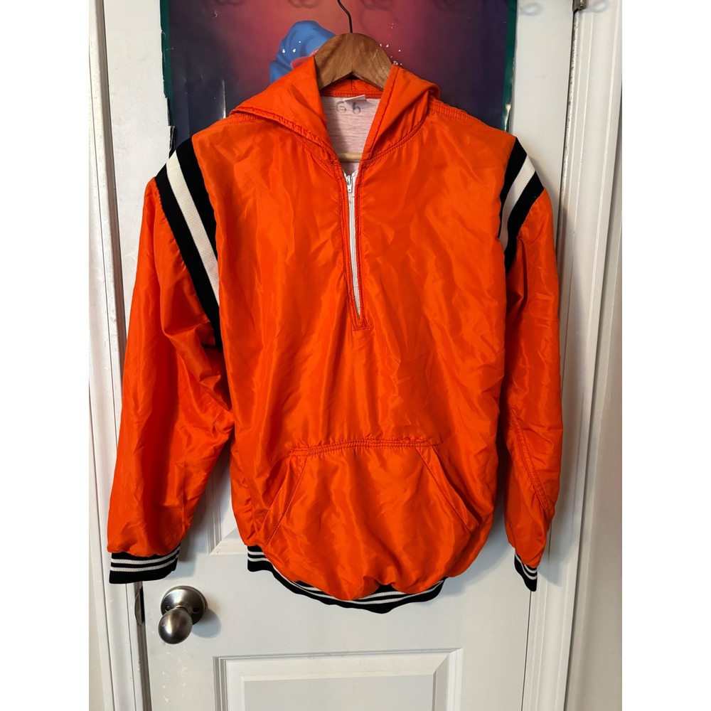 Vintage 70s Park Rapids Orange Nylon Quarter Zip Hooded Windbreaker Jacket S